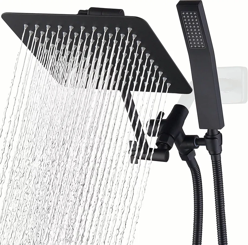 8-inch square rain shower head with handheld shower and arm