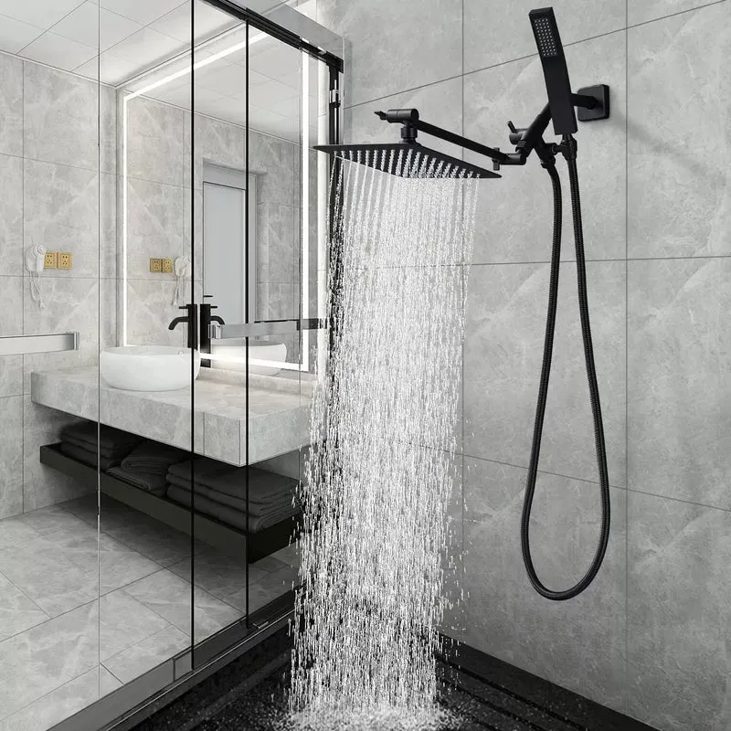 8-inch square rain shower head with handheld shower and arm