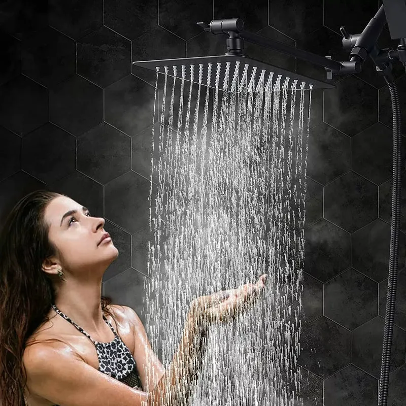 8-inch square rain shower head with handheld shower and arm