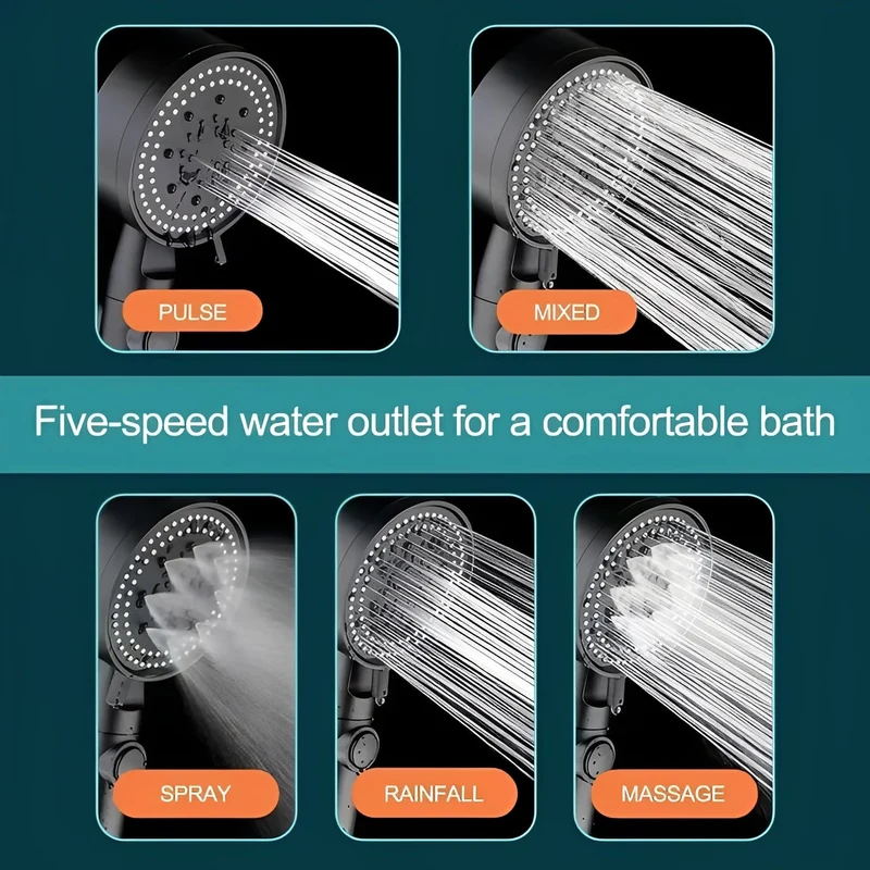 High-pressure shower head with 5 spray modes and automatic water shut-off