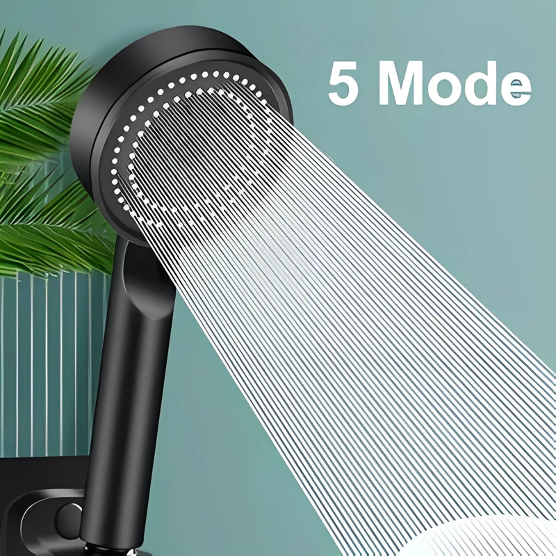 High-pressure shower head with 5 spray modes and automatic water shut-off
