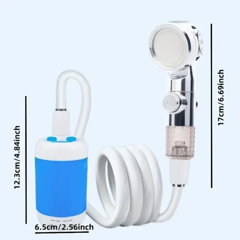 Portable rechargeable camping shower pump system