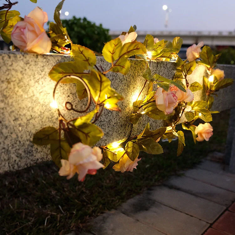 Waterproof outdoor LED lamp with rose-shaped string lights