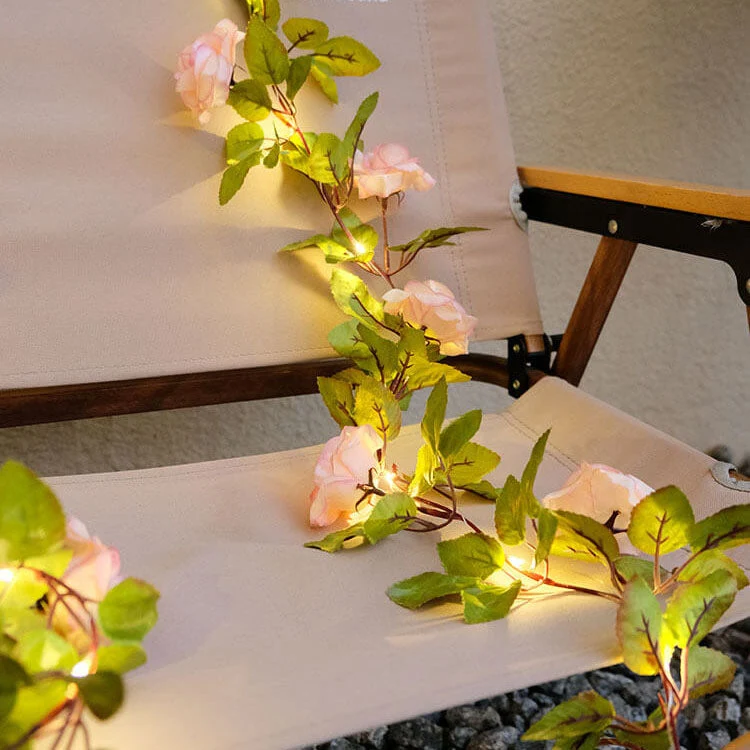 Waterproof outdoor LED lamp with rose-shaped string lights