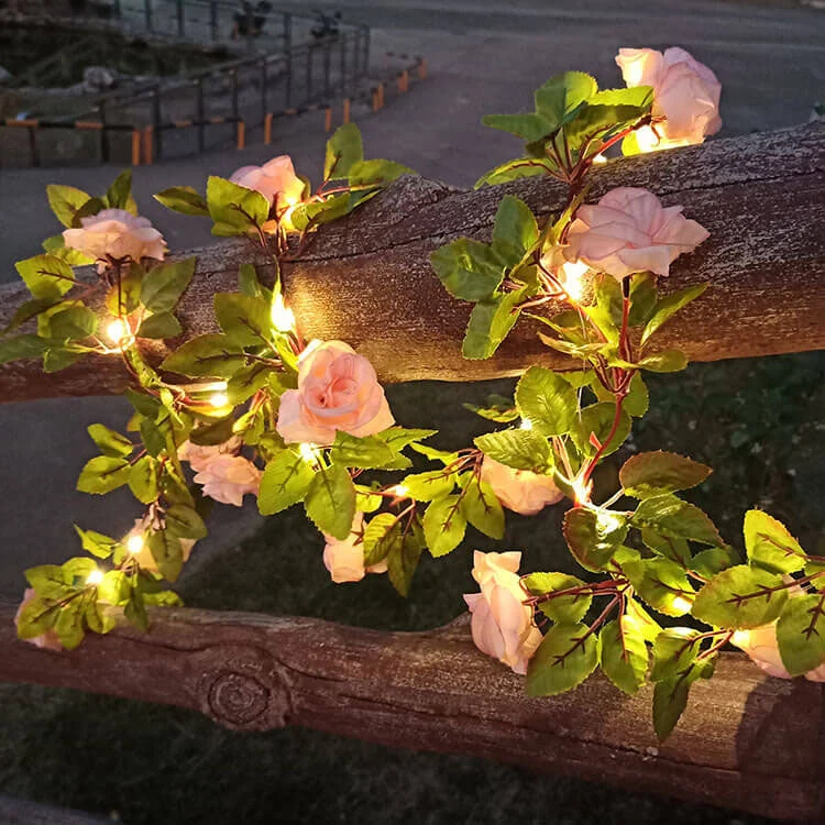 Waterproof outdoor LED lamp with rose-shaped string lights