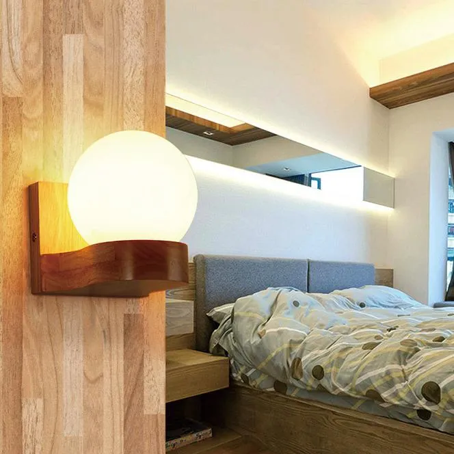 Nordic modern solid wood ball - Decorative wall lamp
