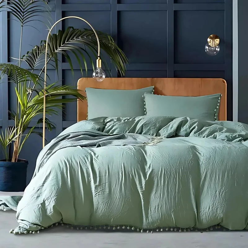 Minimalist Nordic Pom-Pom Bedding Set Quilt