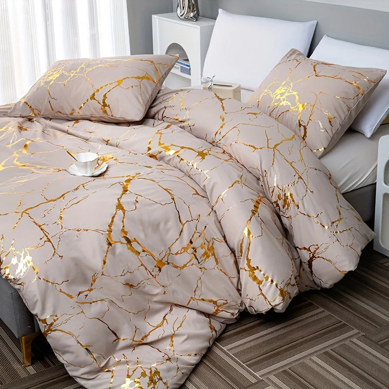 Luxury Quilt Set with Hot Stamped Marble Print