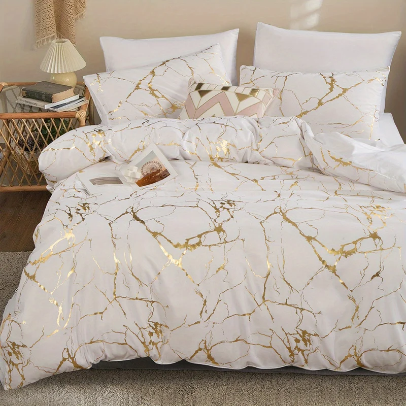 Luxury Quilt Set with Hot Stamped Marble Print