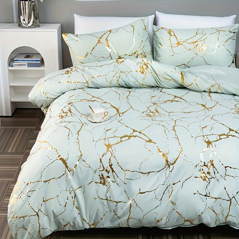 Luxury Quilt Set with Hot Stamped Marble Print