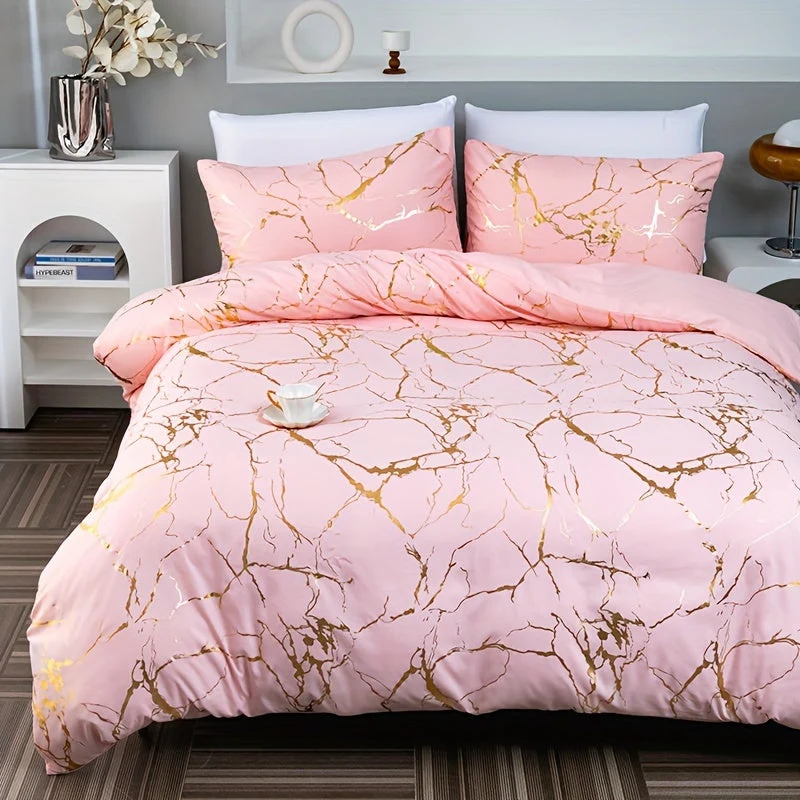 Luxury Quilt Set with Hot Stamped Marble Print
