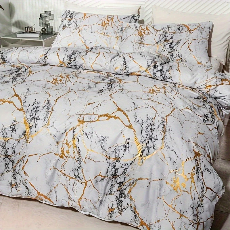 Luxury Quilt Set with Hot Stamped Marble Print