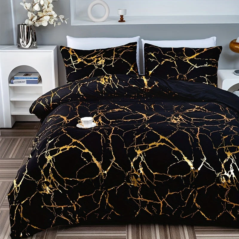 Luxury Quilt Set with Hot Stamped Marble Print