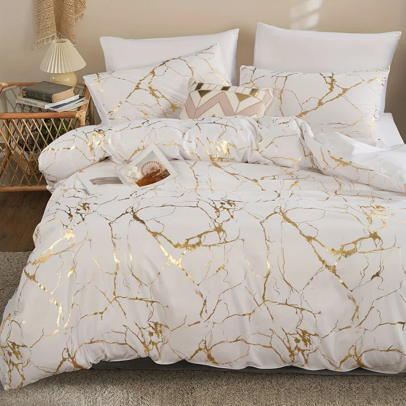 Luxury Quilt Set with Hot Stamped Marble Print
