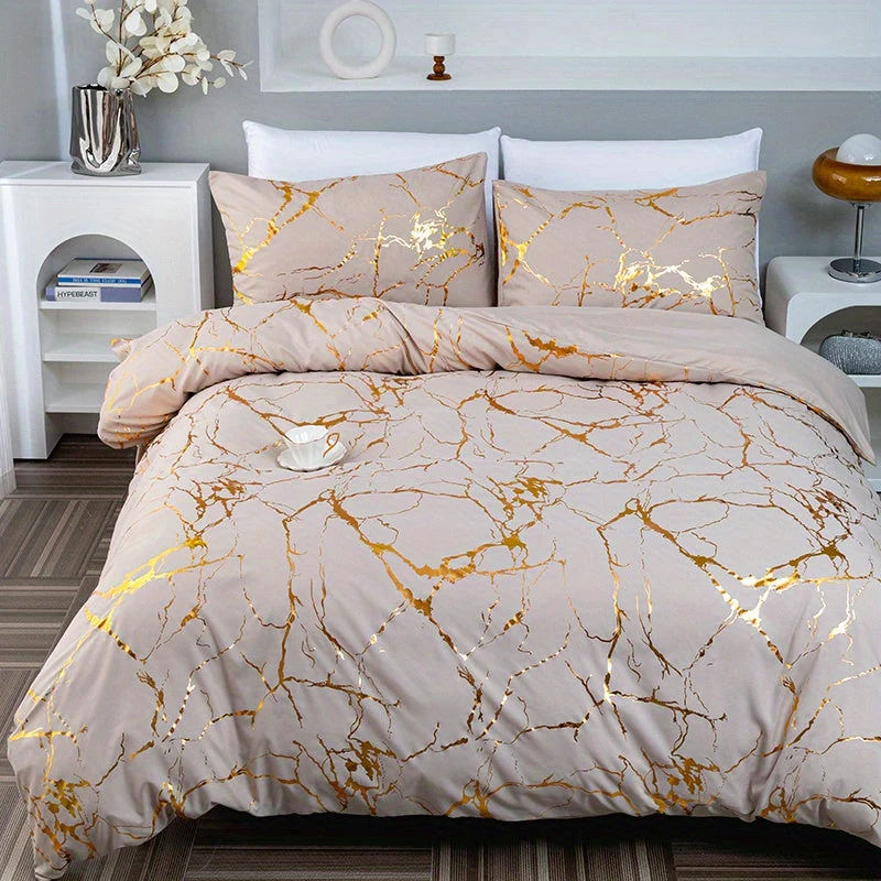 Luxury Quilt Set with Hot Stamped Marble Print