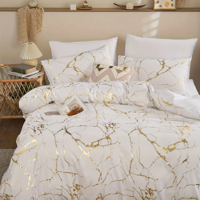 Luxury Quilt Set with Hot Stamped Marble Print