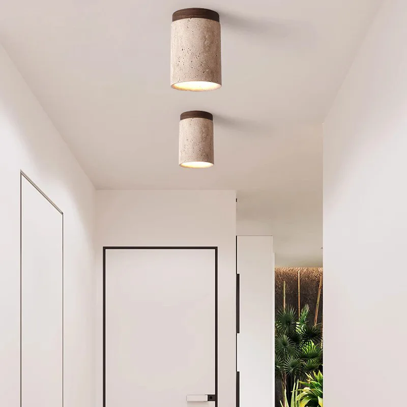 Decorative LED Ceiling Lamp for Staircase and Hallway – Natural Travertine Pattern