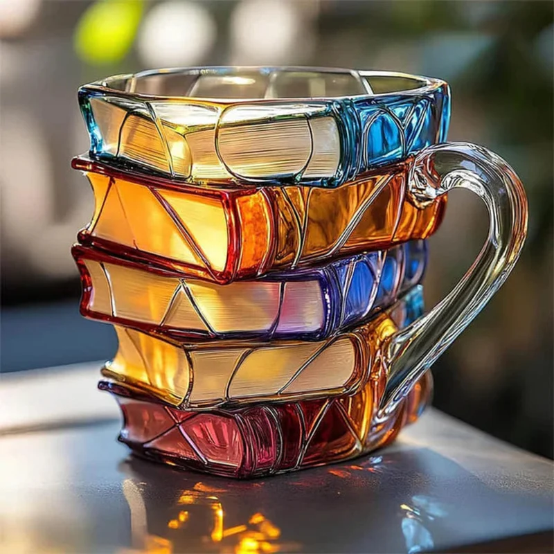 Creative 3D Book-Shaped Glass Mug – Handmade 350 ml Coffee Cup
