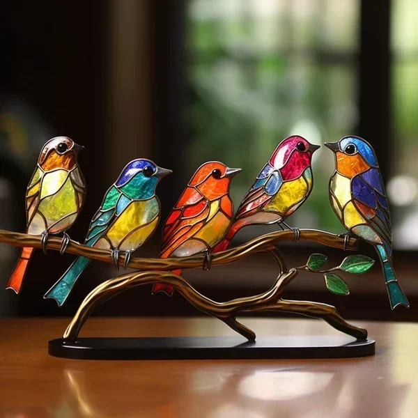 Colorful stained glass bird suncatcher decoration