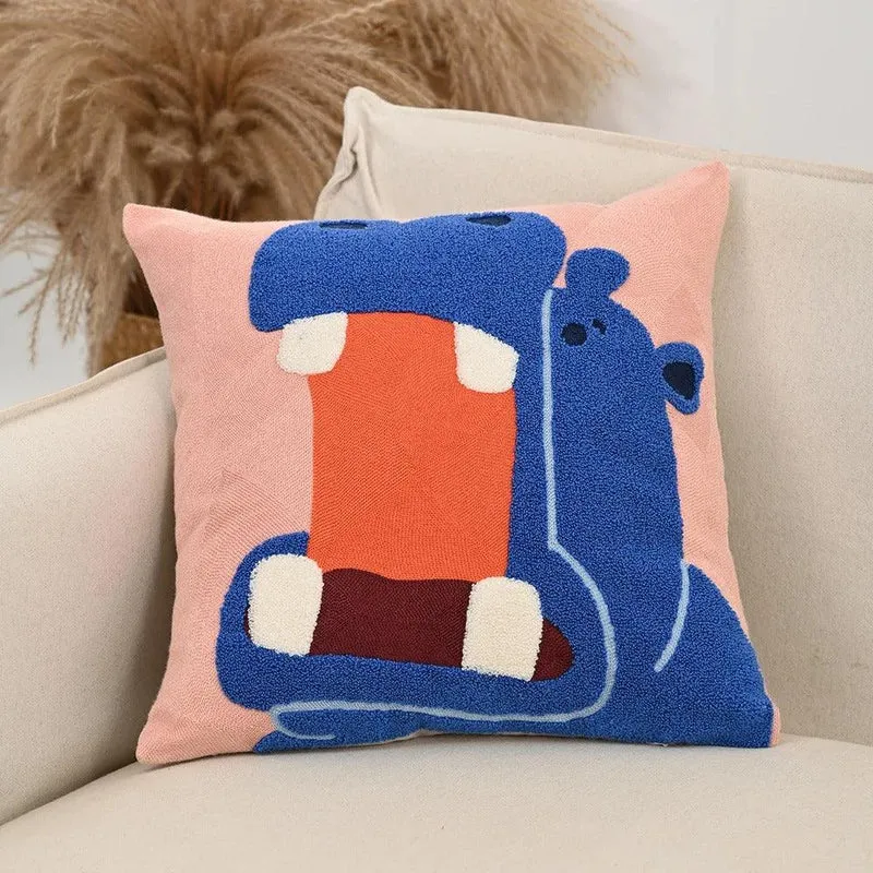 Decorative pillowcase with animal embroidery