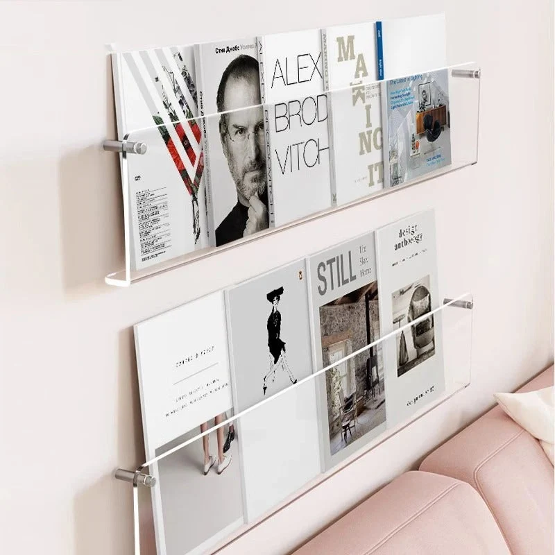 Compact wall display shelves for storing books and records