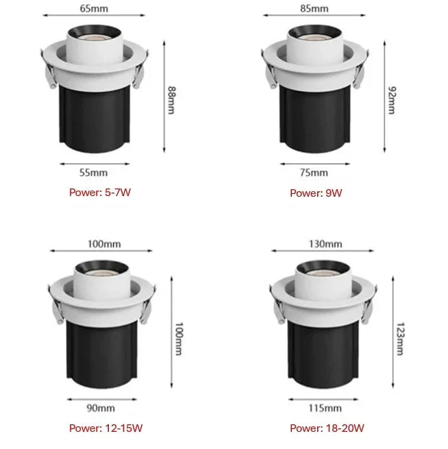Dimmable LED Ceiling Light recessed fixture various power levels