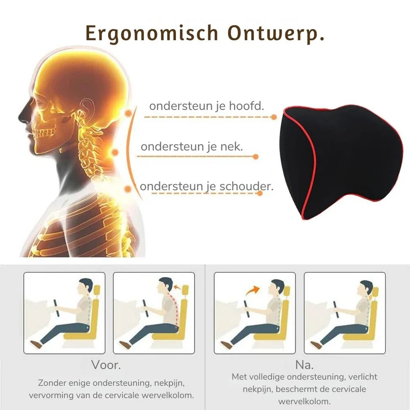 2-Pack Autonekkussen – Ergonomisch Memory Foam Nekkussen voor Autostoel
