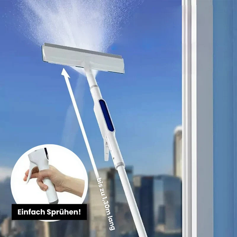 3-in-1 Ramenreiniger met Sprayfunctie – Draaibare Wisser met Telescoopsteel