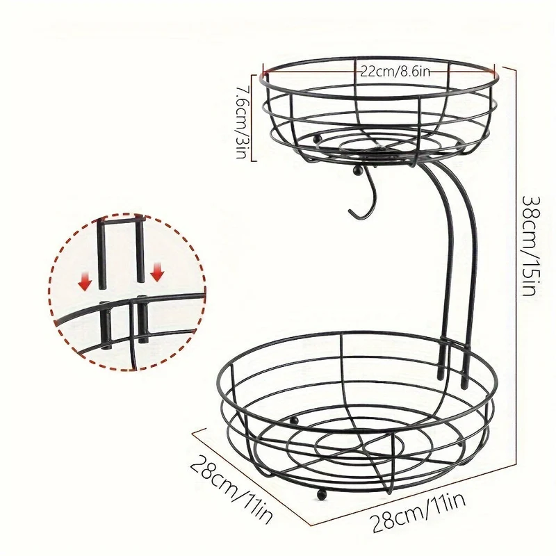 2-Laags Fruitmand met Bananenhouder – Metalen Keuken Organizer met Ovale Vorm