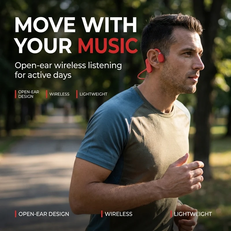 Bone Conduction Sportkoptelefoon – Draadloos, Lichtgewicht & IP67 Waterbestendig