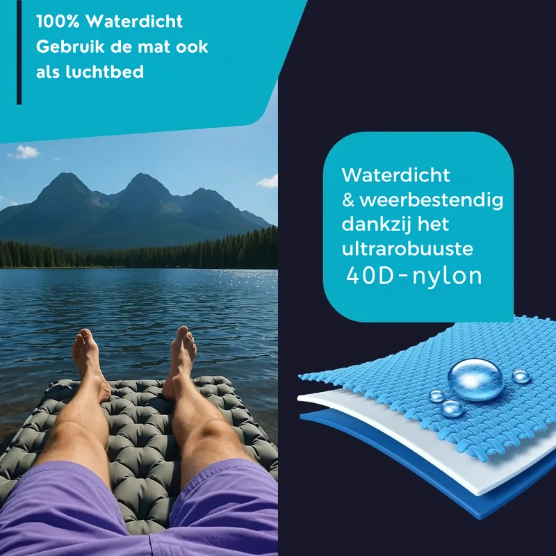 Zelfopblazend Slaapmatje – Lichtgewicht Kampeermat met Ingebouwde Pomp en Compact Design