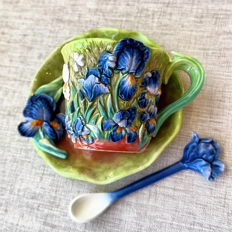 Keramische Kop & Schotel Set – Handgeschilderde 3D Mok met Lepel