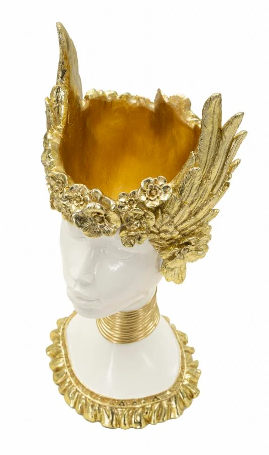 Scultura Athena 17,5x17x38 cm in Resina Bianco e Oro