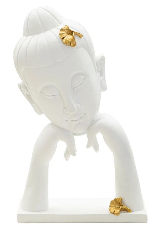 Decorazione Testa Buddha 21,5x13x36 cm in Resina Oro Bianco