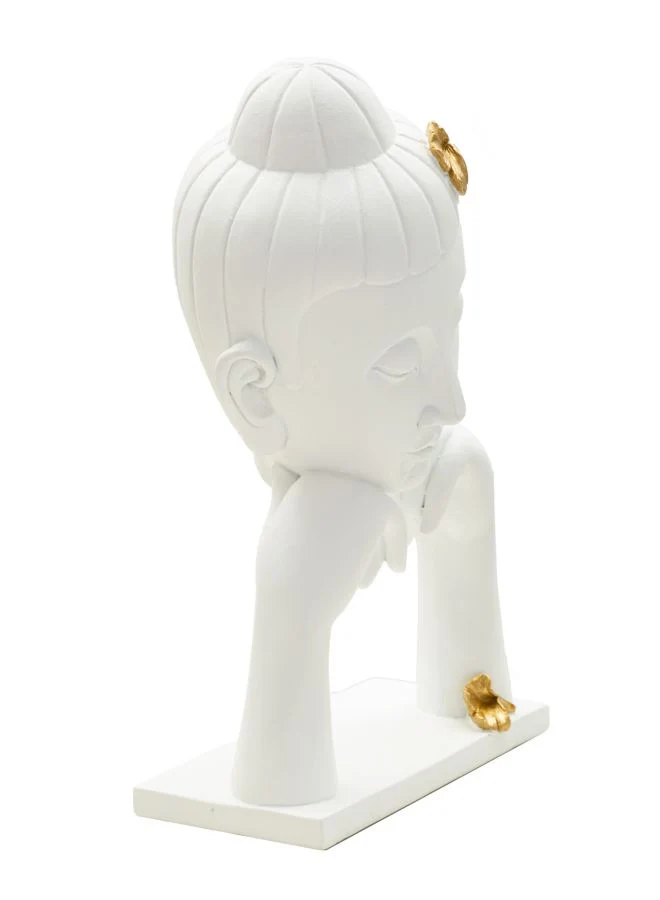 Decorazione Testa Buddha 21,5x13x36 cm in Resina Oro Bianco