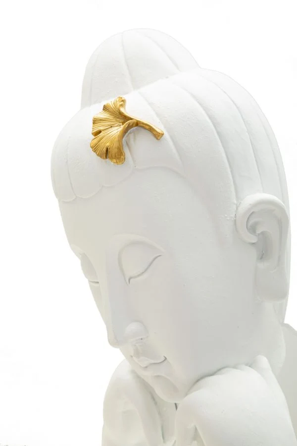Decorazione Testa Buddha 21,5x13x36 cm in Resina Oro Bianco