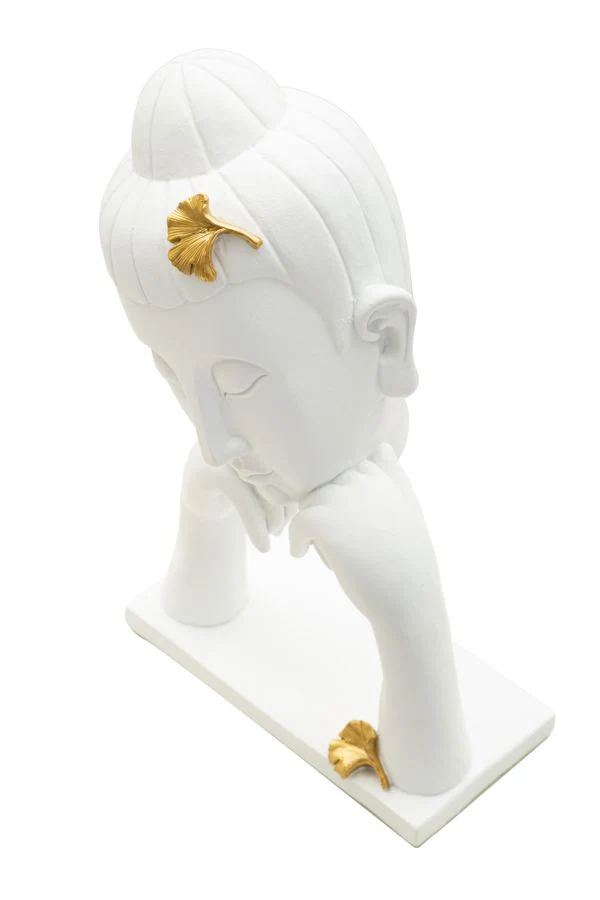 Decorazione Testa Buddha 21,5x13x36 cm in Resina Oro Bianco