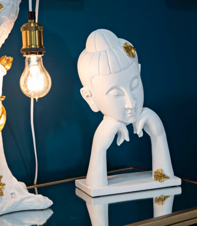 Decorazione Testa Buddha 21,5x13x36 cm in Resina Oro Bianco