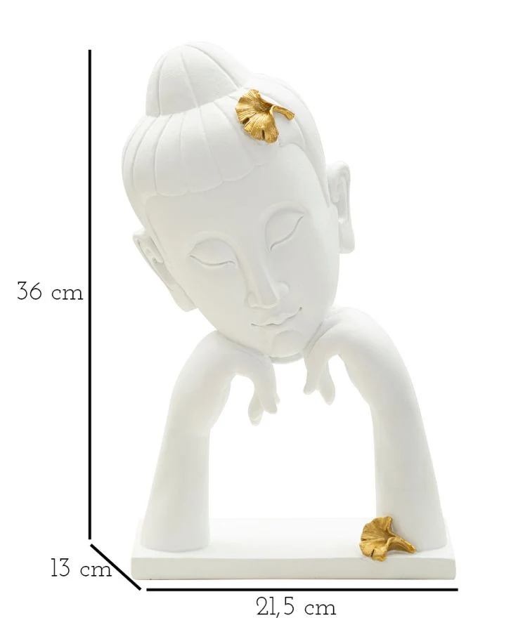 Decorazione Testa Buddha 21,5x13x36 cm in Resina Oro Bianco