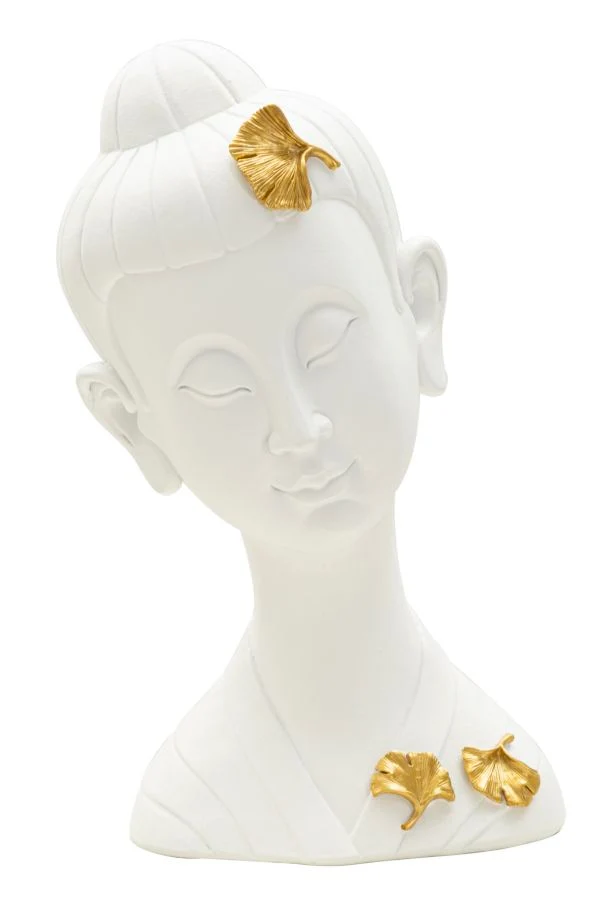 Decorazione Testa Buddha 21,5x16x35 cm in Resina Oro Bianco