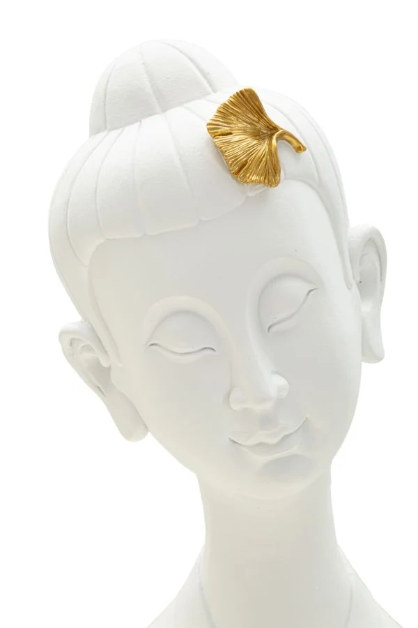 Decorazione Testa Buddha 21,5x16x35 cm in Resina Oro Bianco