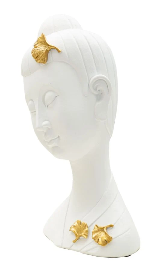 Decorazione Testa Buddha 21,5x16x35 cm in Resina Oro Bianco