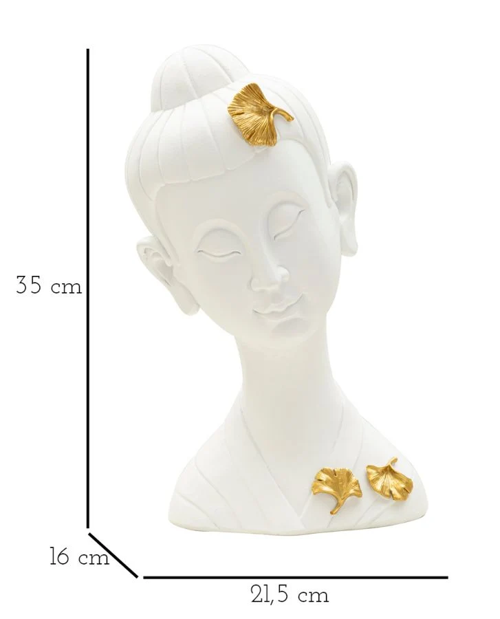 Decorazione Testa Buddha 21,5x16x35 cm in Resina Oro Bianco