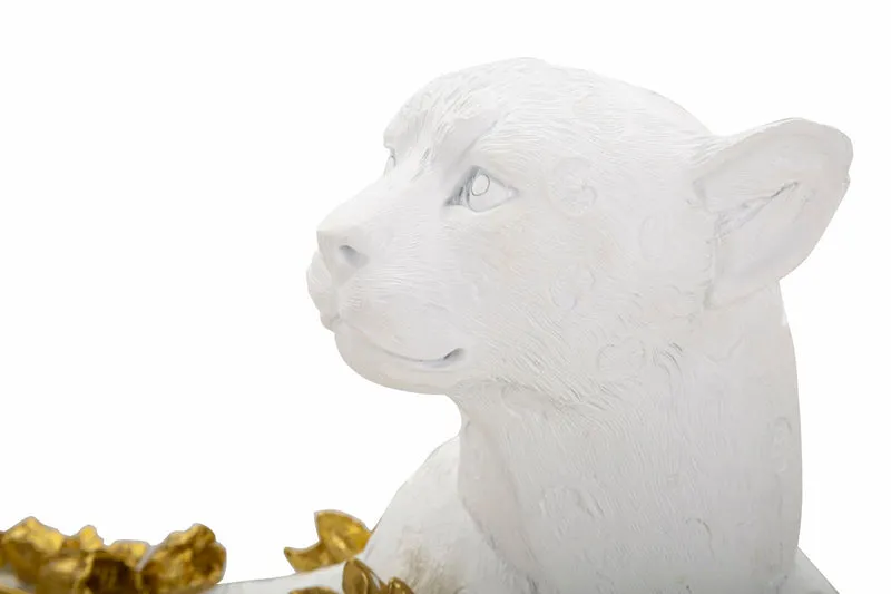 Decorazione Leopardo 53x21,5x24 in Resina Bianco e Oro