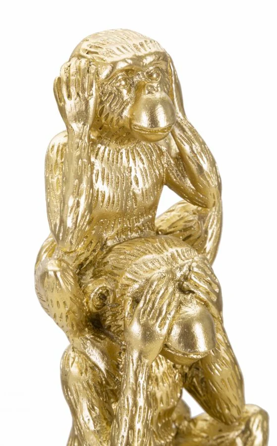 Decorazione Scimmie Tower Ø10,5x30 in Resina Oro