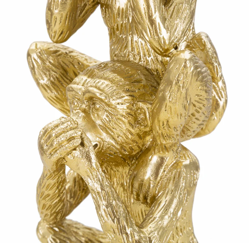 Decorazione Scimmie Tower Ø10,5x30 in Resina Oro