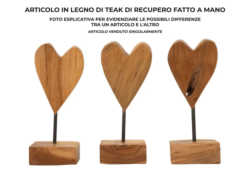 Scultura Cuore 10x10x25 cm in Teak Riciclato