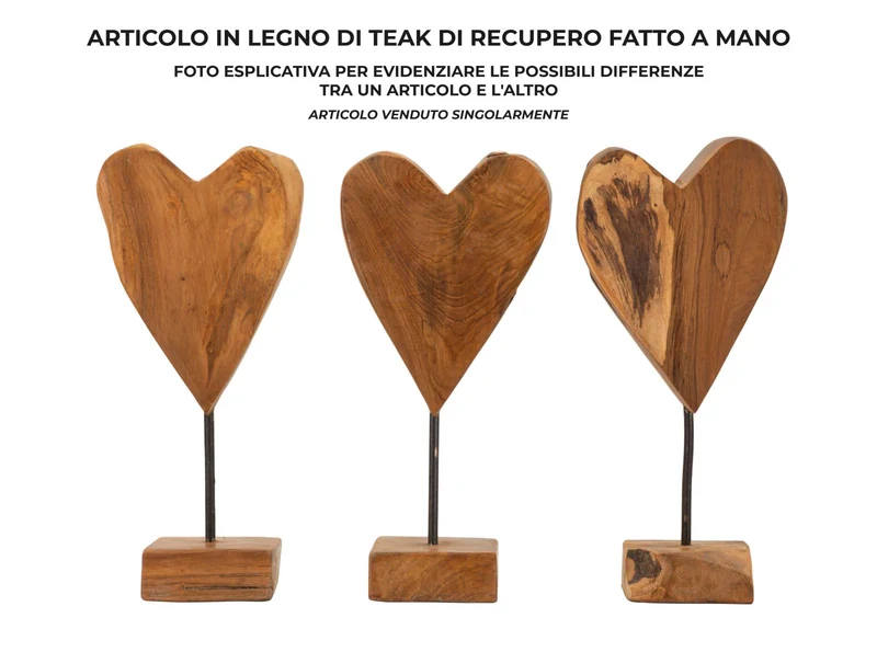 Scultura Cuore 15x10x35 cm in Teak Riciclato