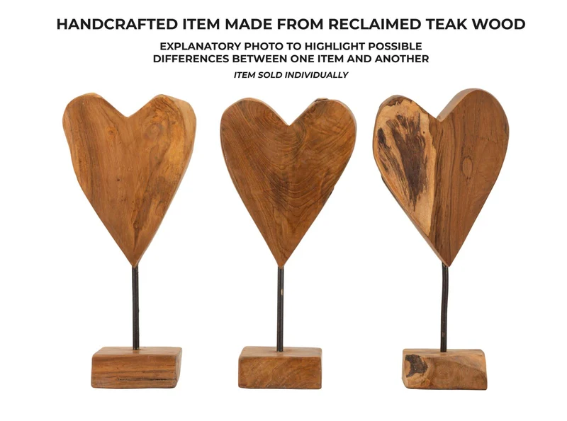 Scultura Cuore 15x10x35 cm in Teak Riciclato