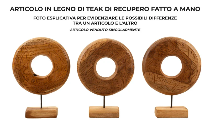 Scultura Dorat Cerchio 28x10x38 cm in Teak Riciclato